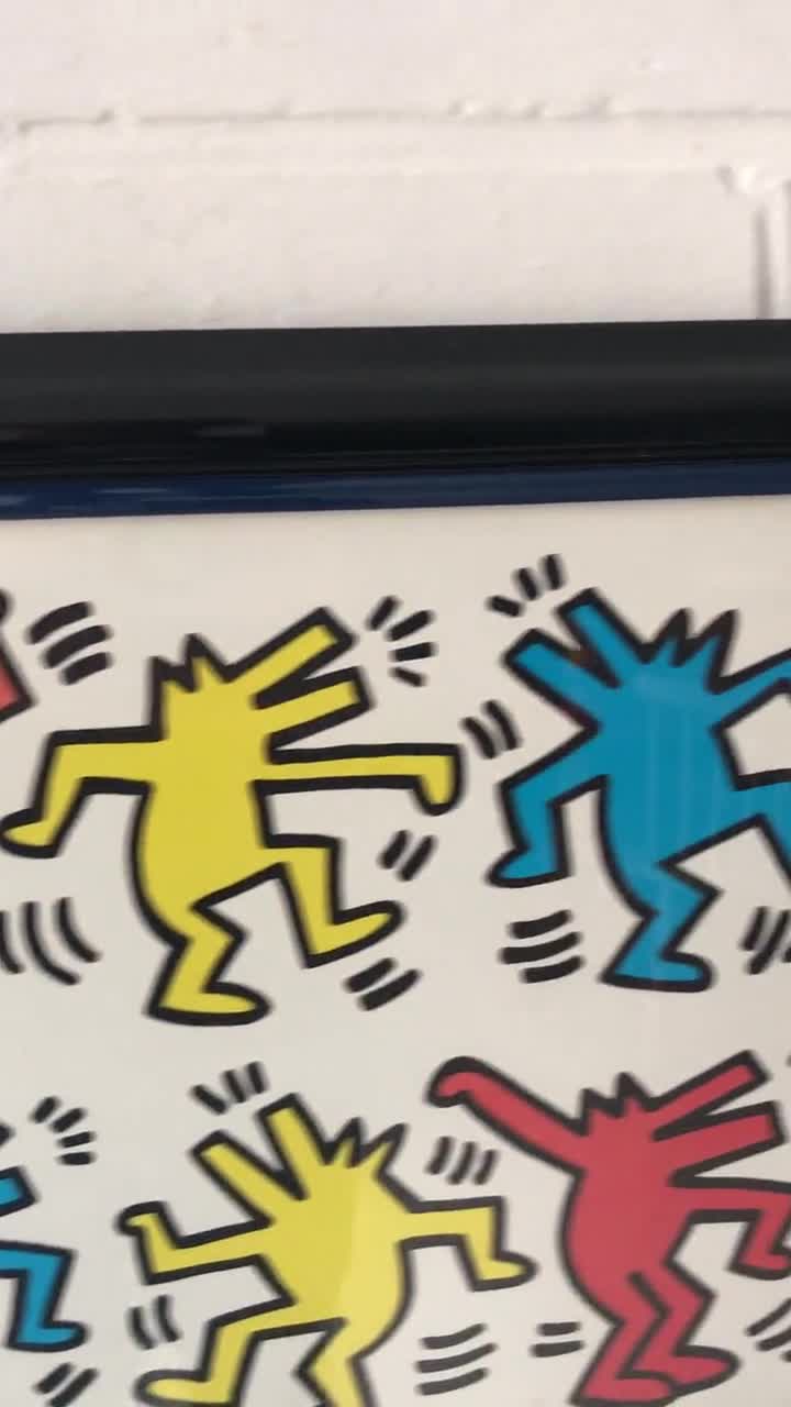 Vintage Keith Haring art print "Dancing Dogs", framed video poster