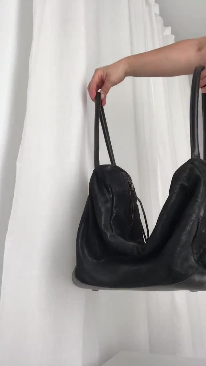 DIESEL Vintage Black Leather Shoulder Bag Metallic Lock