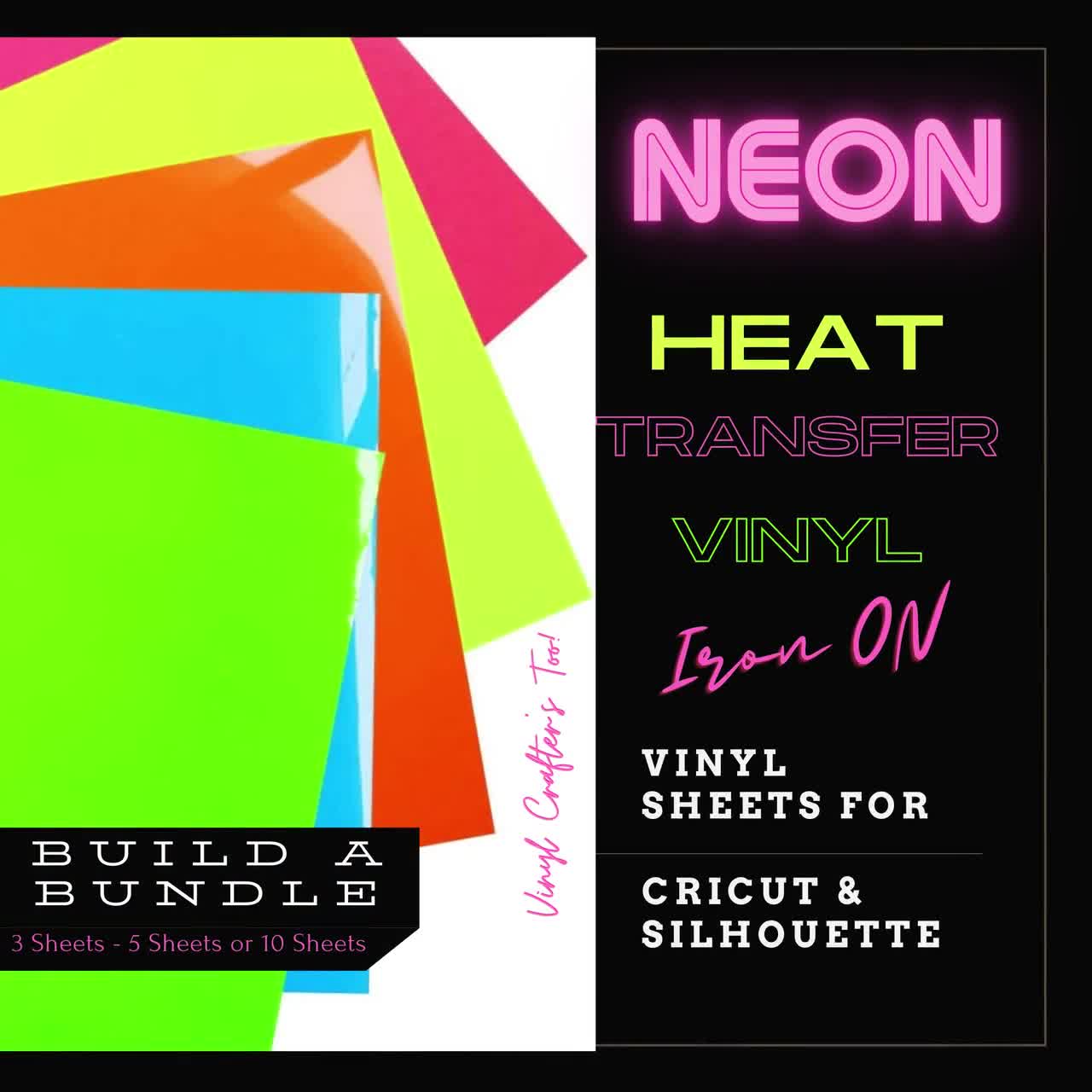 NEON VINYL SHEET, Heat Press Vinyl, Thermoflex Long-lasting Heat