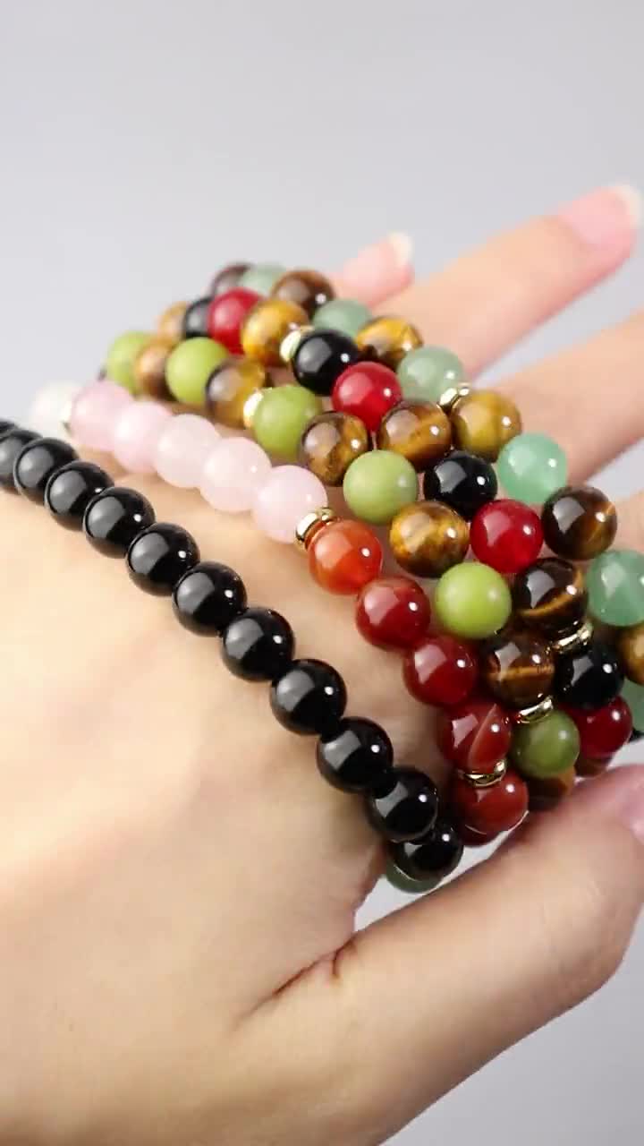 Love Healing Bracelet - 8mm Moonstone Rose Quartz Unakite Red