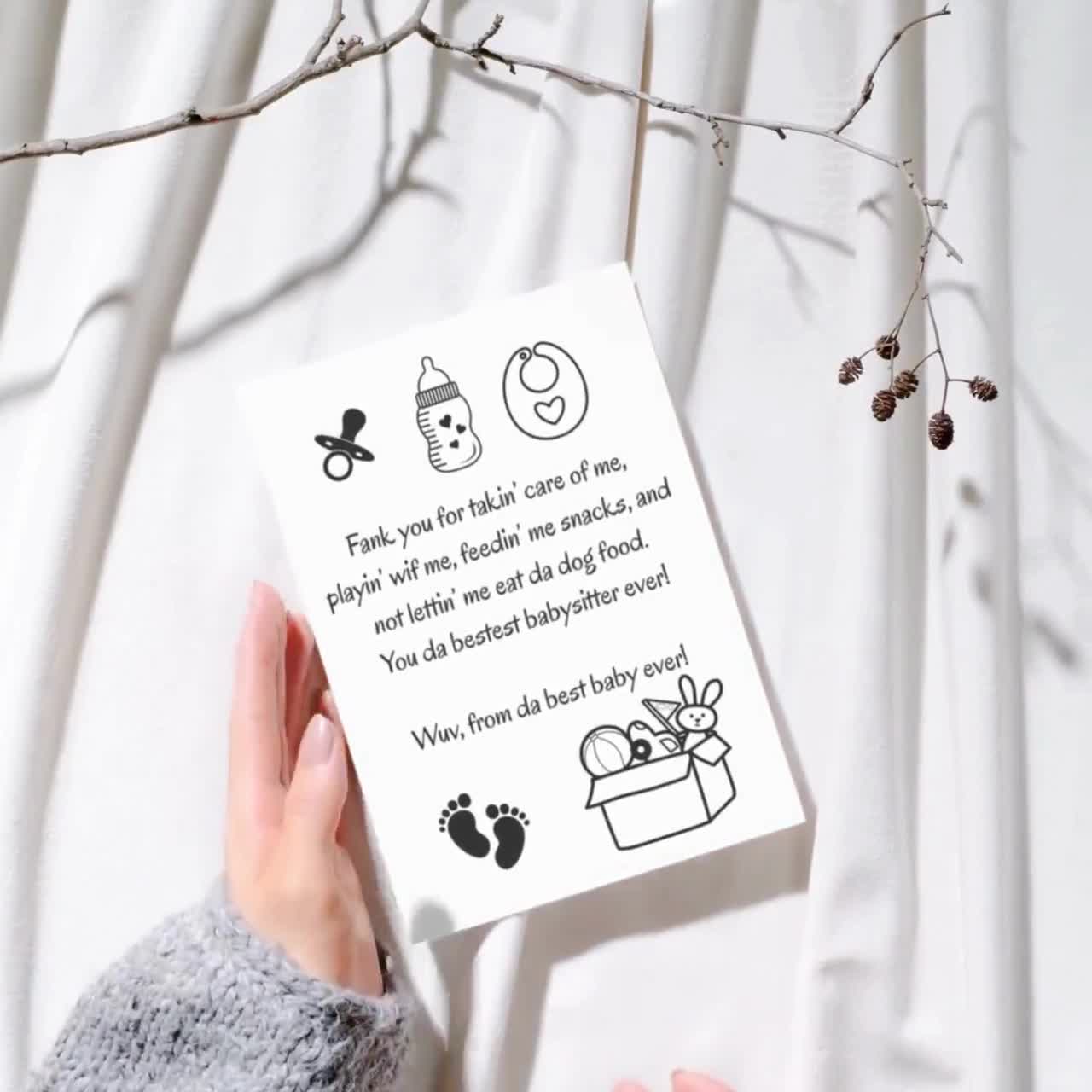 Funny Babysitter Thank You Card Printable Digital Download