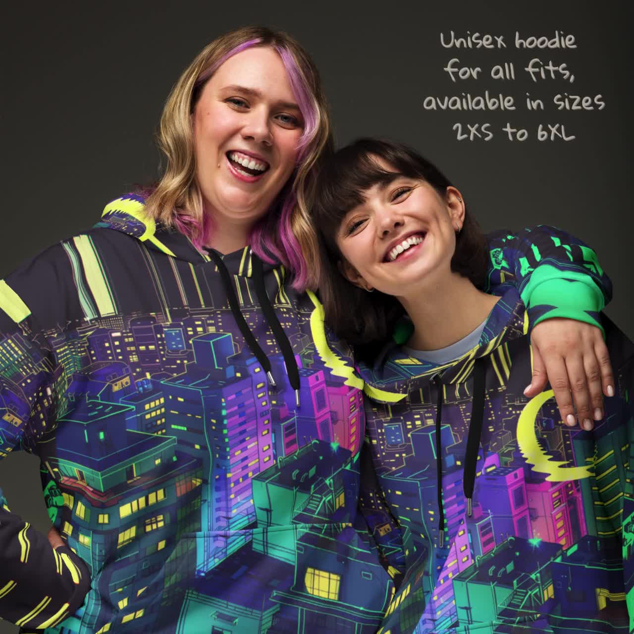 Dark Tokyo Hoodie Anime Crescent Moon Shirt Cyber Cityscape