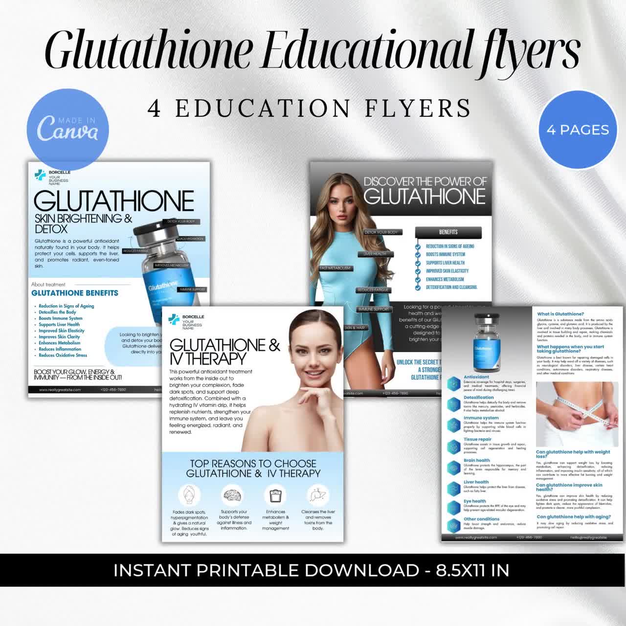 glutathione advertisement Glow from Within with IV Drips! Say hello to brighter, smoother, healthier skin  the natural way!  Our Glutathione IV therapy is your skin's secret weapon for:  Boosting skin IV Infusion Template Glutathione Flyer