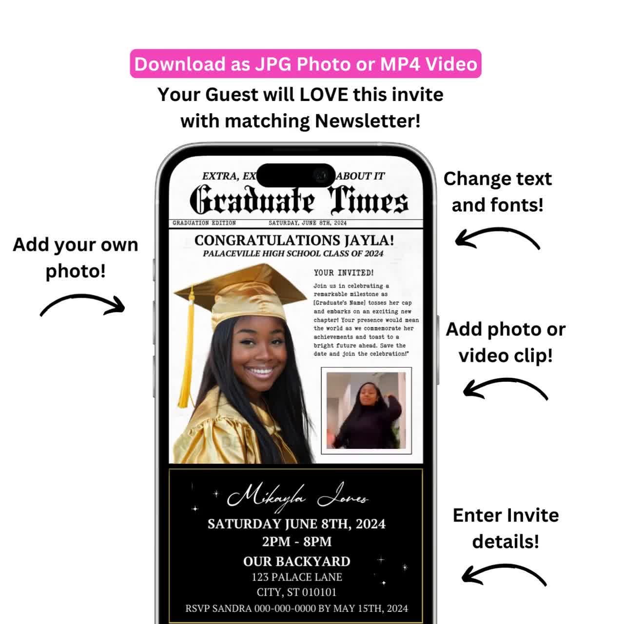 Graduation Booklet for Graduation Party, Newsletter Style, Newspaper, 6  editable pages