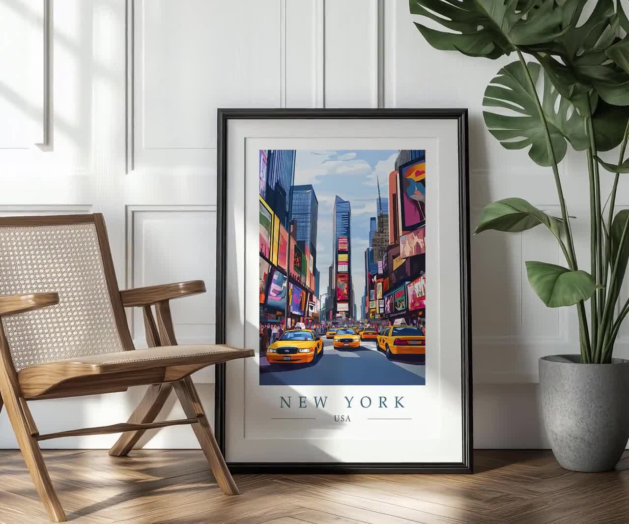 Times Square Print: New York City Wall Art, Yellow Taxi, Manhattan
