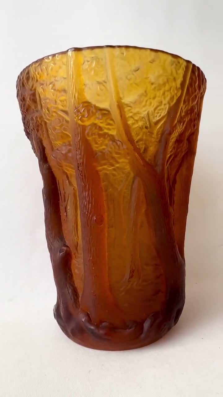 Art Deco Barolac Amber Glass Vase, Josef Inwald Dans La Forêt