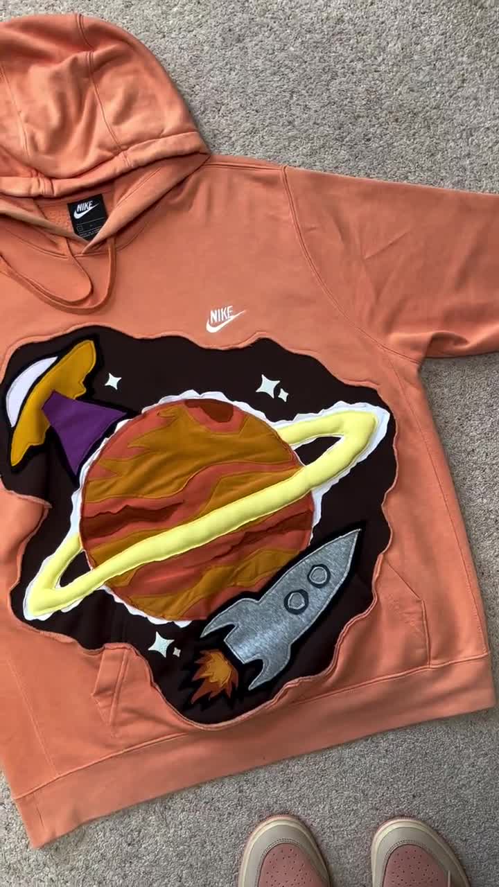Space-themed Reworked Nike Hoodie (L) | Custom Upcycled