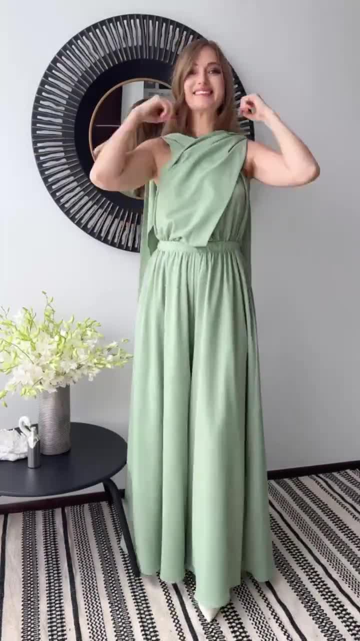 light green infinity dress Infinity dress, sage green silk dress, bridesmaid dress, silk dress, multi wrap dress, Convertible dress, multiway dress, long dress
