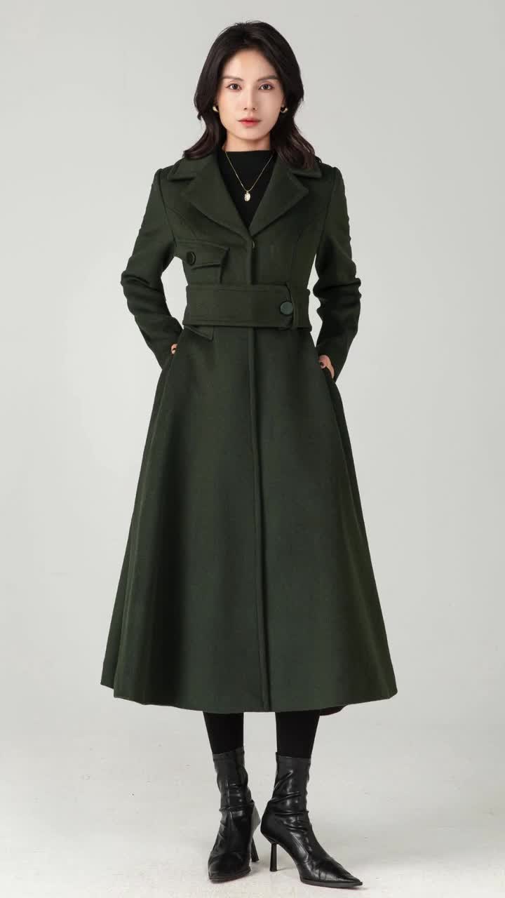 Brown Wool Coat: Women's Tailored Belted A-line Winter Overcoat
