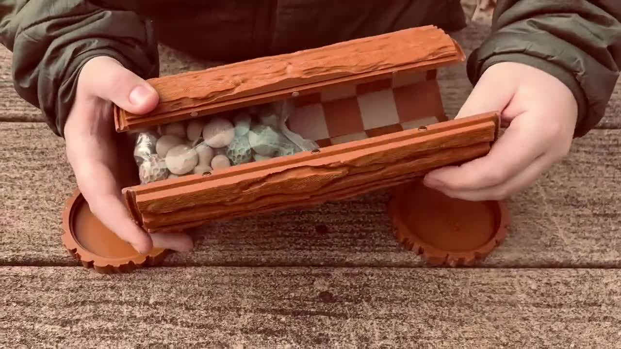3D Printed Mushroom Chess / Acorn Checker Set with Roll-up Log Board video poster