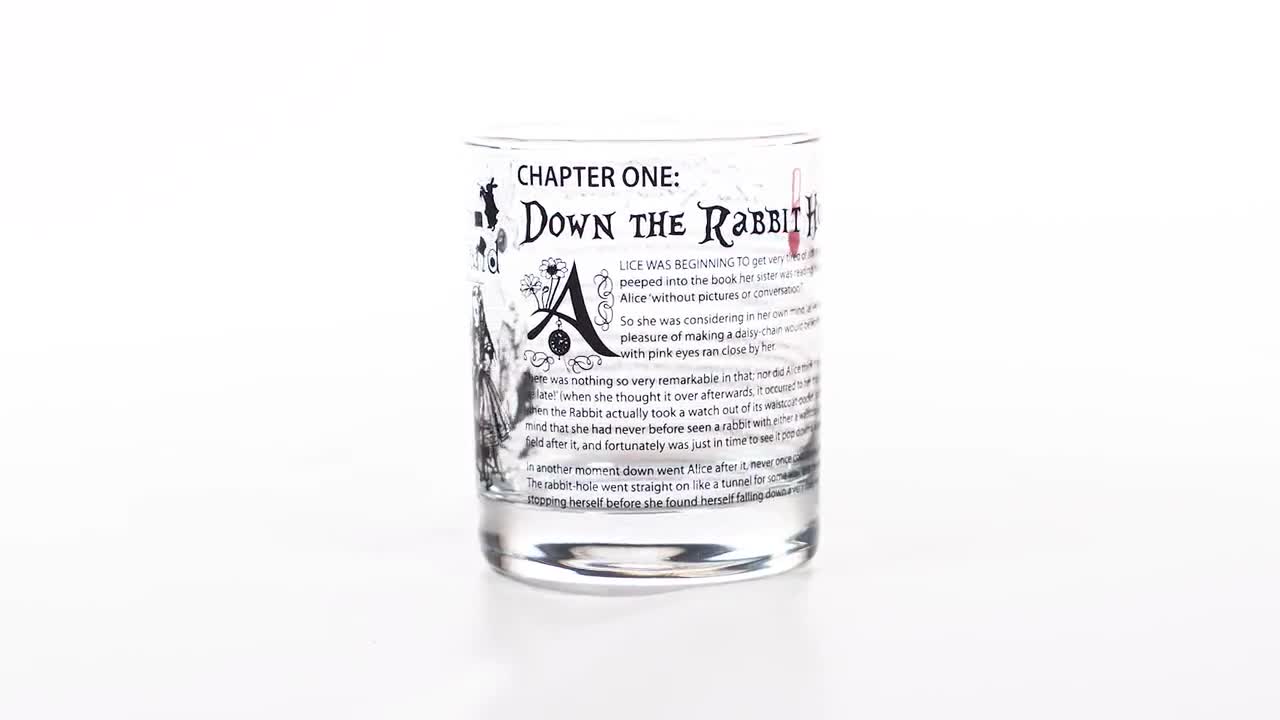 Greenline Goods Whiskey Glasses - Alice in Wonderland (Set of 2) |  Literature Rocks Glass with Lewis Carroll Book Images & Writing