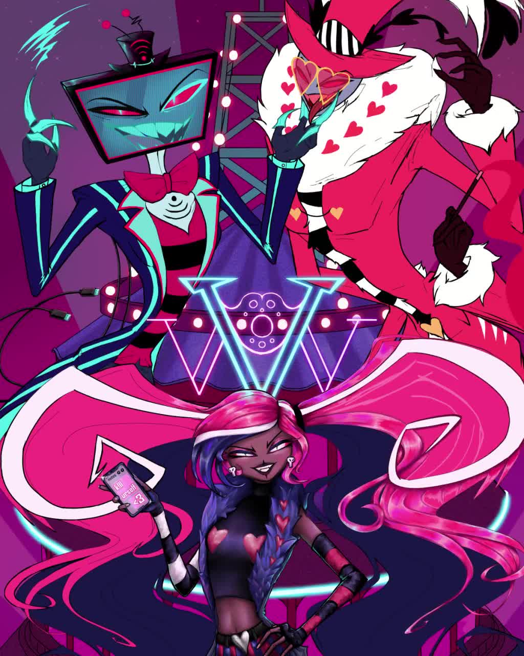 Hazbin Hotel the Vees Poster - Vox, Velvette & Valentino (8x10