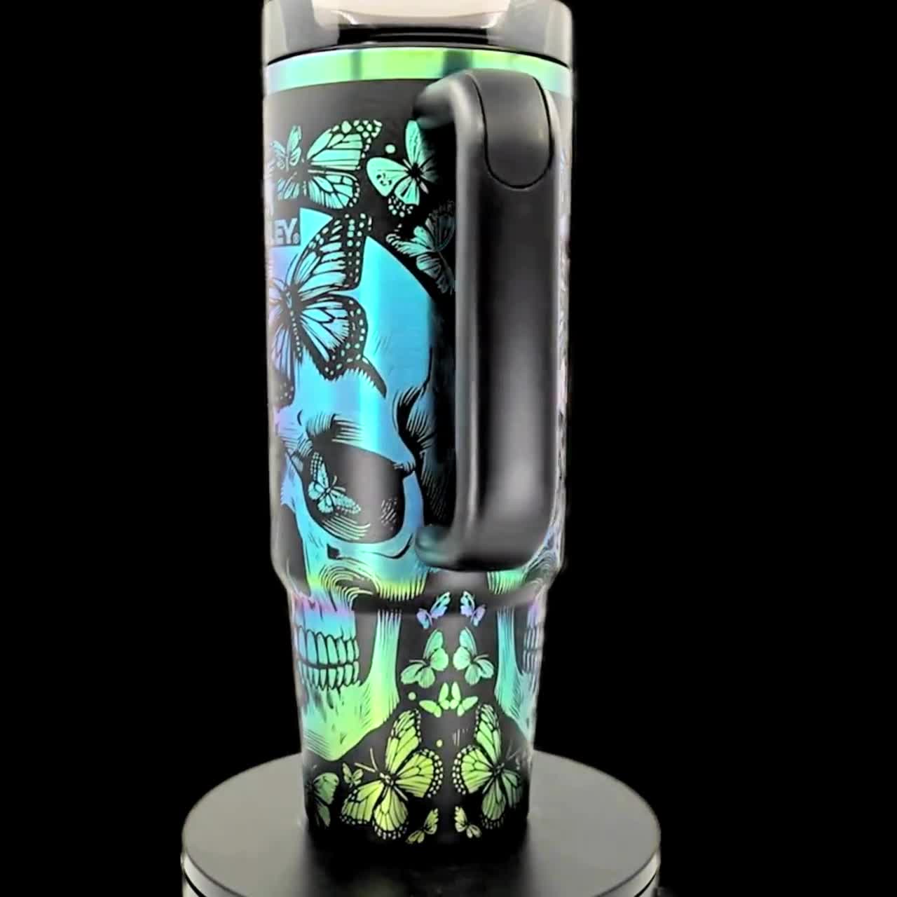 Black Chroma Stanley 30 oz Quencher | Skull & Butterflies Engraved Stanley Tumbler | Gothic Full Wrap | video poster