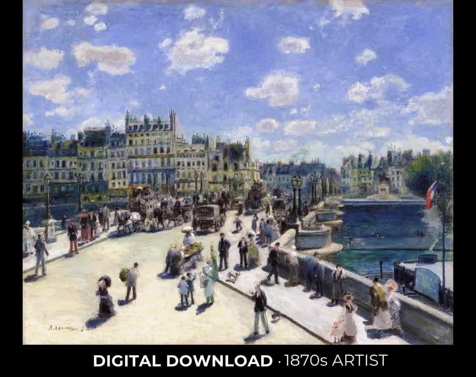 ポンヌフ パリ ルノワール 版画 - フランス印象派の都市芸術、夏の風景
