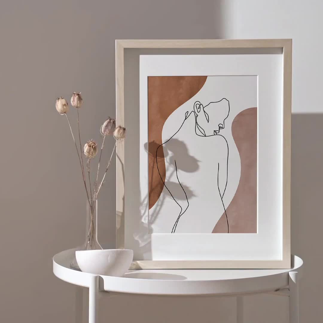 Abstract Body Line Art Print, Nude Woman Body Single Line Wall Decor,  Minimalist Neutral Colors Printable Wall Art, Earth Tones Female Body