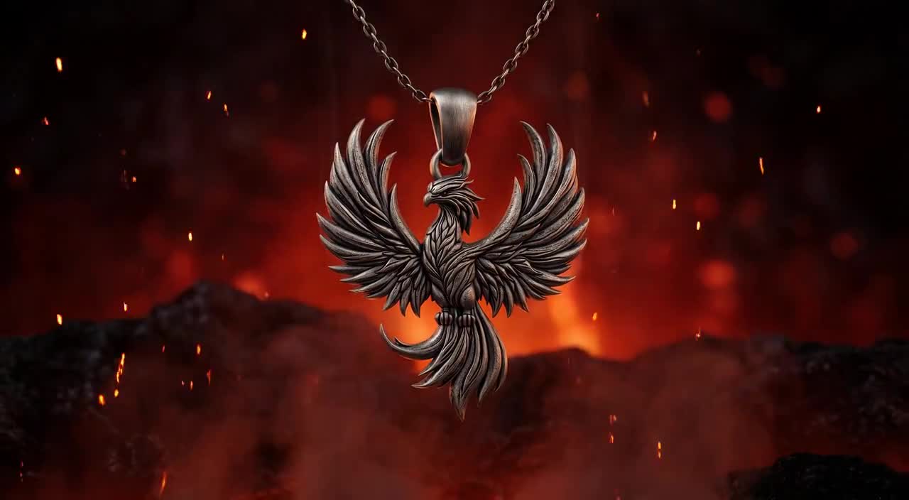 Phoenix Necklace • Silver Mythical Bird Pendant • Symbol of 