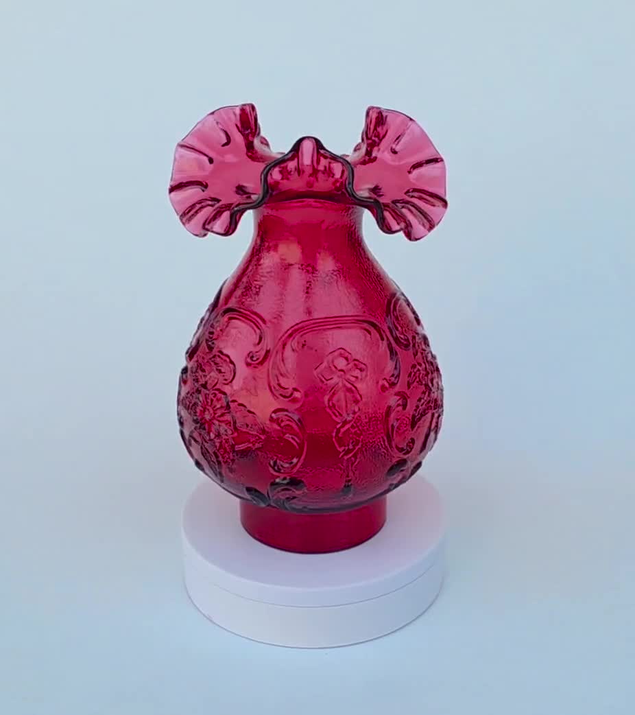 Fenton Art Glass Wild Rose Cranberry Lamp Shade - Ruffled Rim