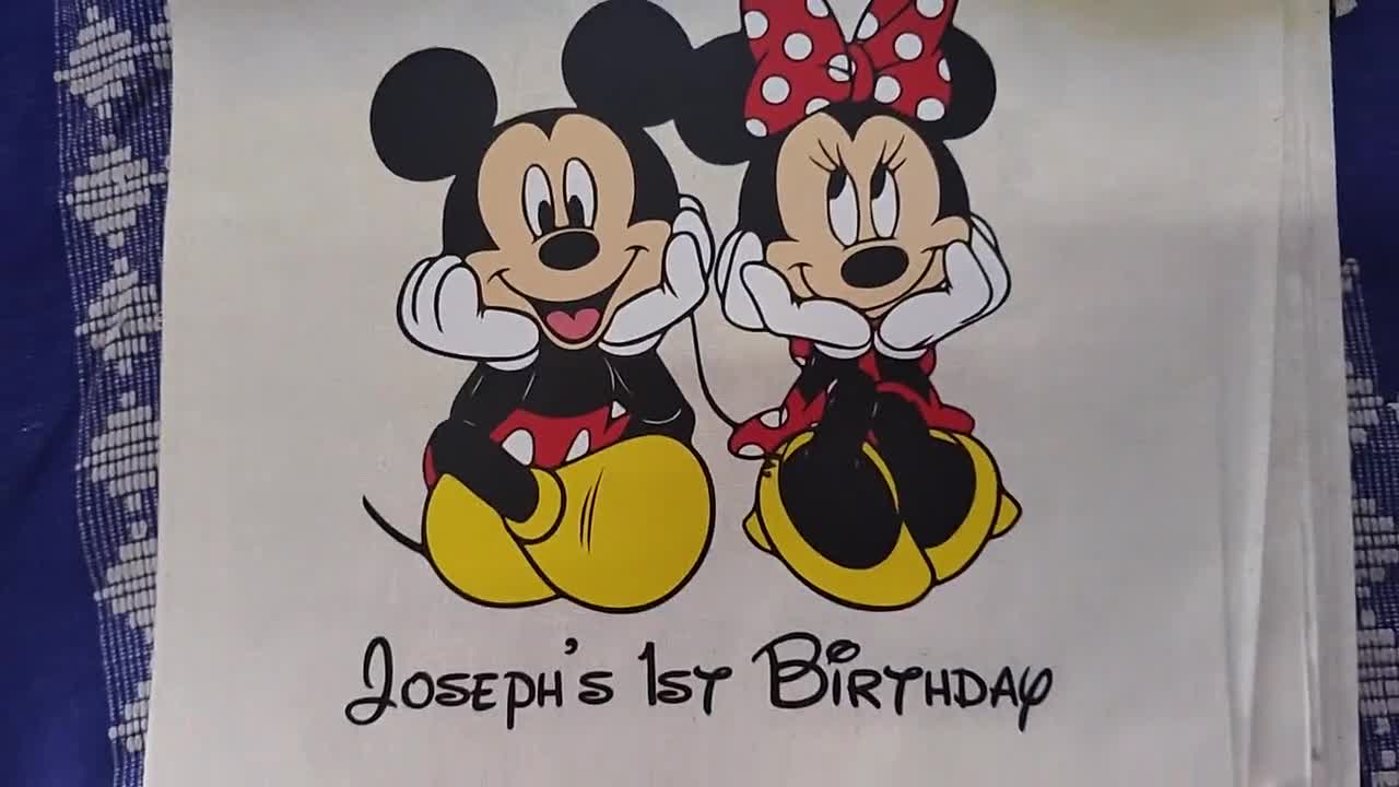 Personalized Disney Birthday Favor Bag Mickey Minnie Mouse Custom Treat Pouch Canvas Drawstring Goodie Bags Kids Party Supplies Gift Wrap video poster