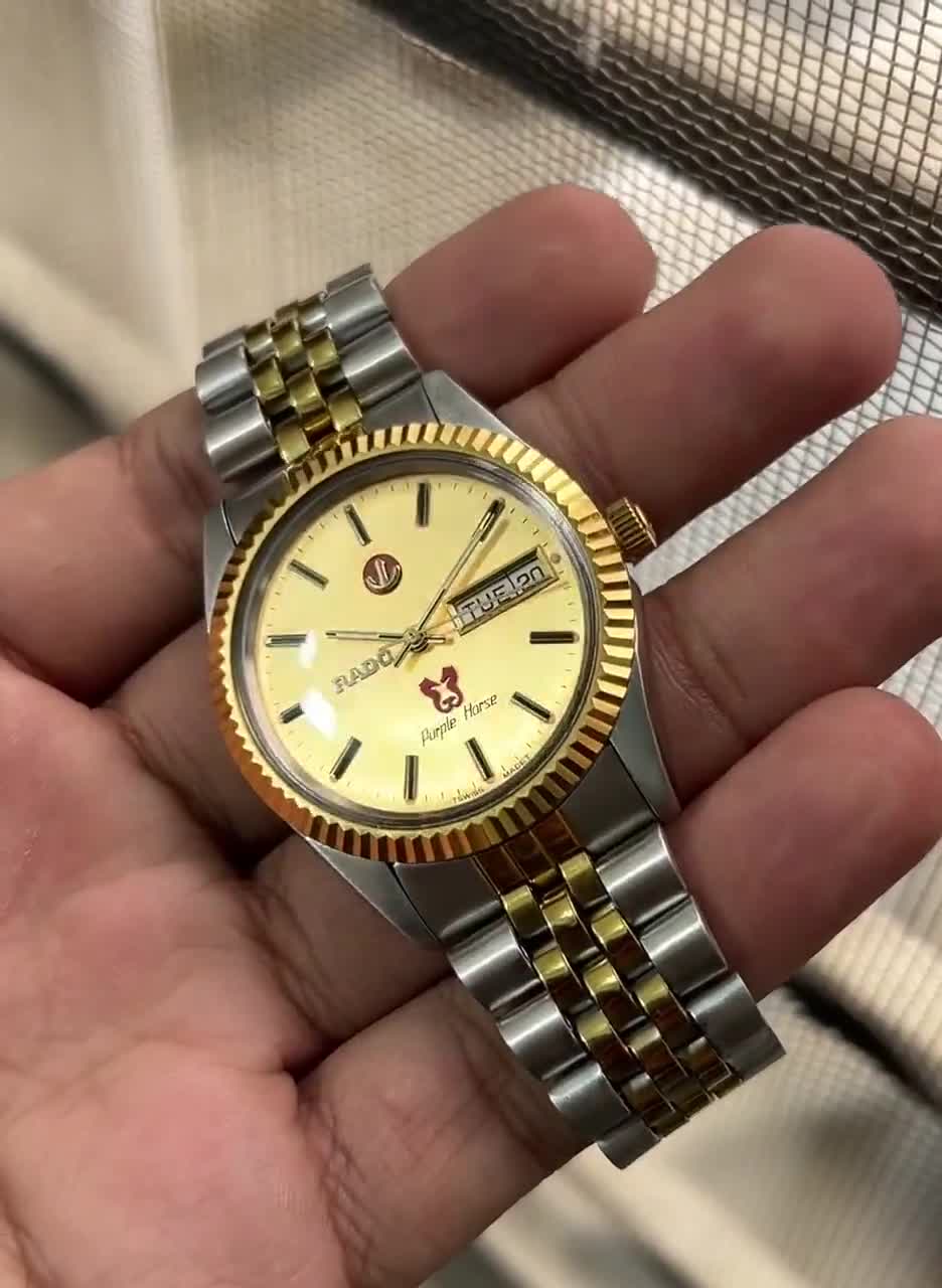 Vintage Rado Purple Horse Automatic Watch, Golden Dial Jubilee