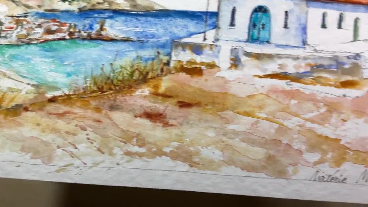 ギリシャのアンドロス島にあるコーラ礼拝堂のオリジナル水彩画