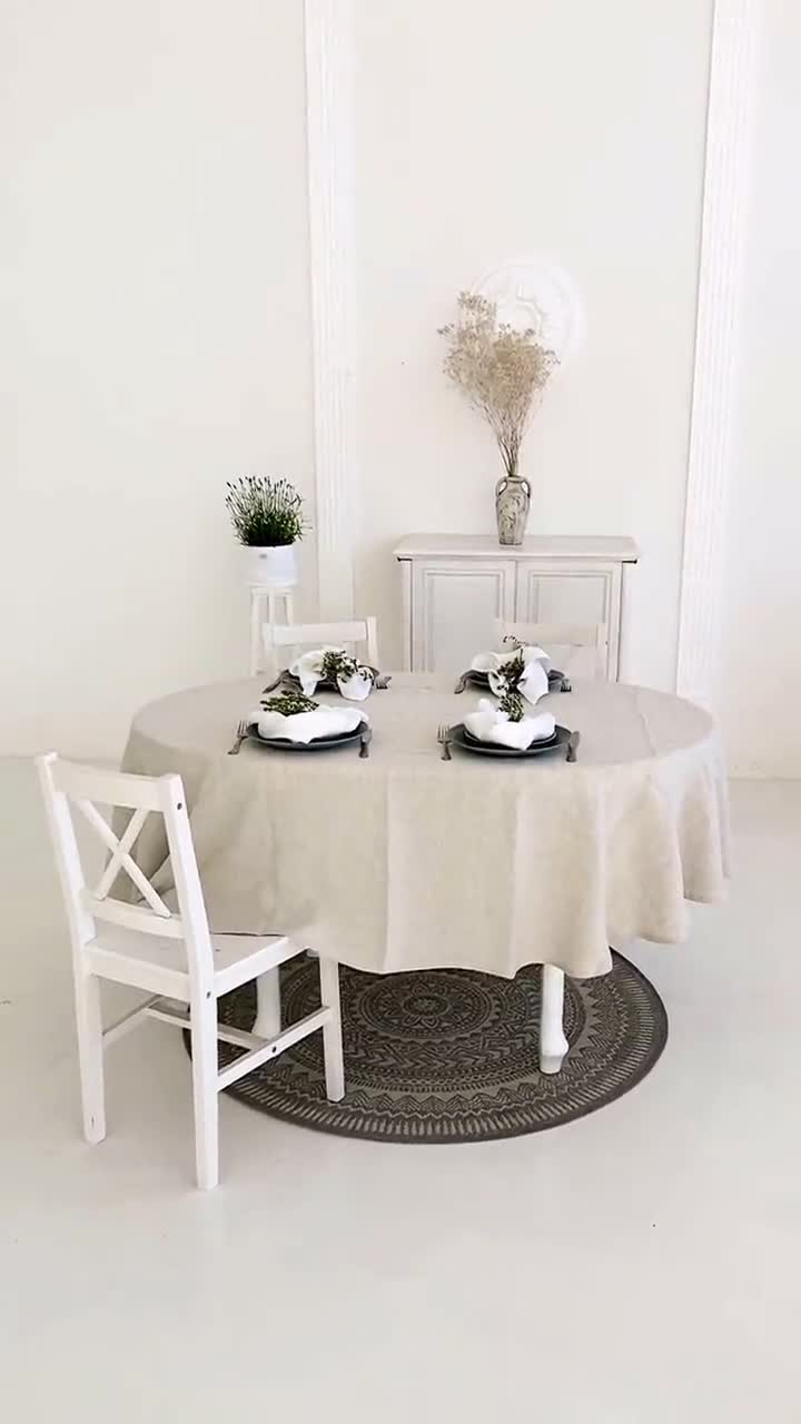 Ovale Leinen Tischdecke, individuelle Größe für jeden Tisch, Stonewashed  Italienischer Öko-Tex Leinen Stoff, Oatmeal/Off-white Farben, Handmade in  Litauen