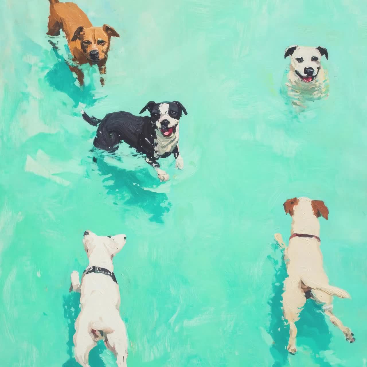面白い水泳犬のプリント カラフルな夏の絵画 ビーチデコレーション