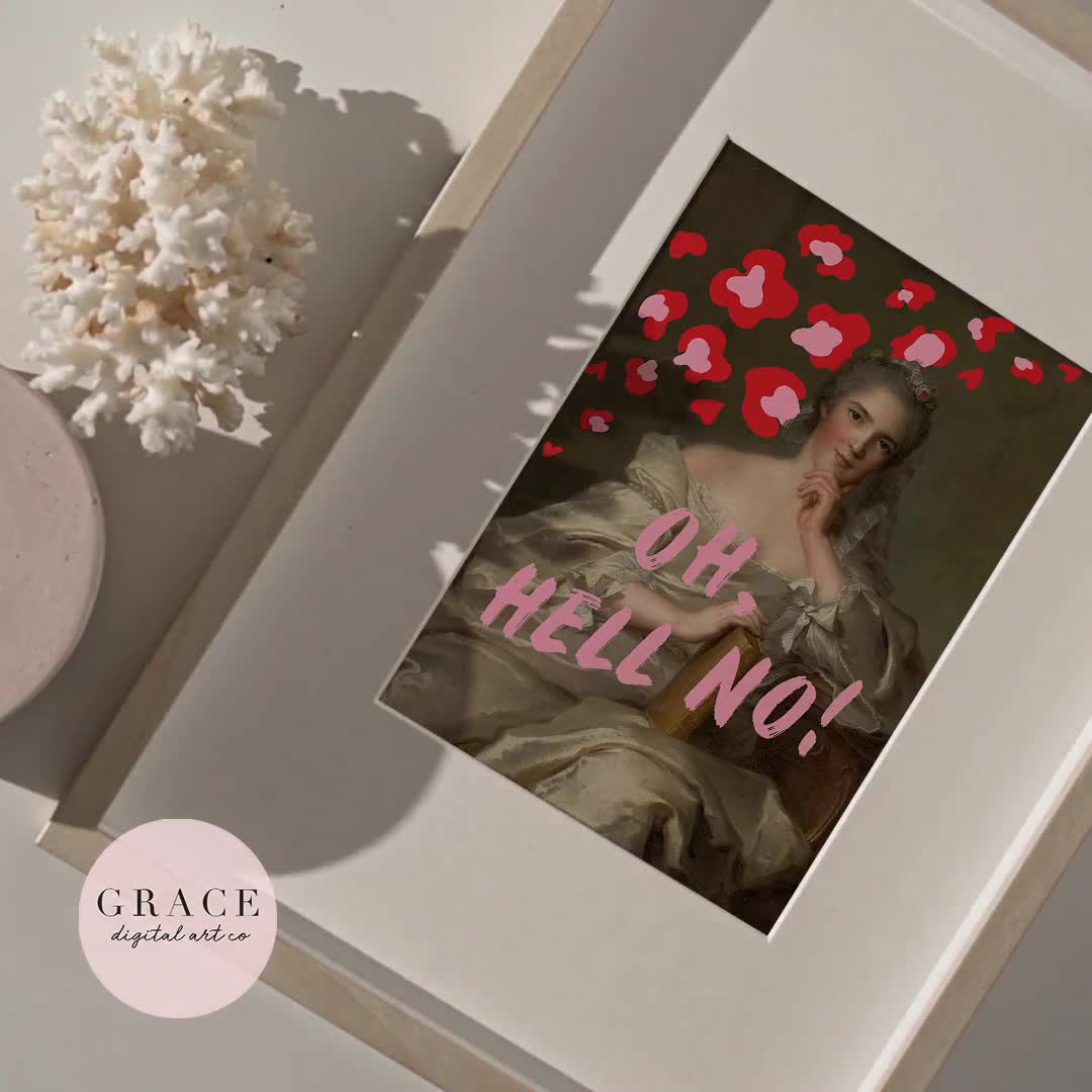 oh hell no feminist print | digital prints | eclectic home decor |  empowered pink poster | altered art wall print | printable art