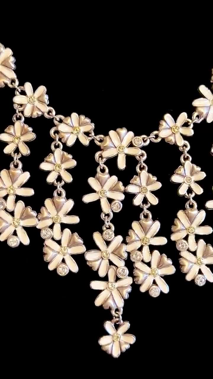 Brighton Dangling Daisy Necklace and Earrings Set - White Enamel with Crystals video poster