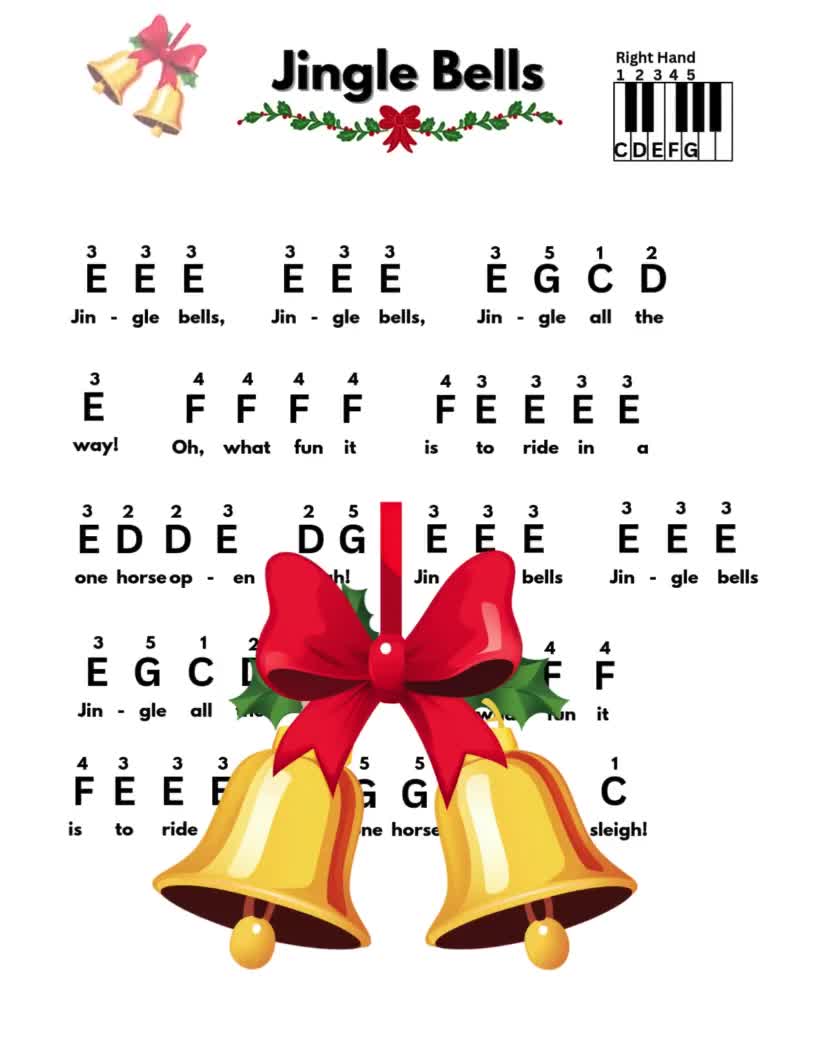Jingle Bells Easy Beginner Piano Sheet Music Printable Song - Etsy