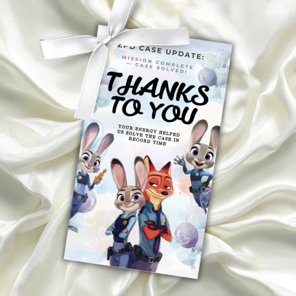Zootopia Thank You Card, Judy Hopps and Nick Wilde, Editable Canva Template (Digital Download) video poster