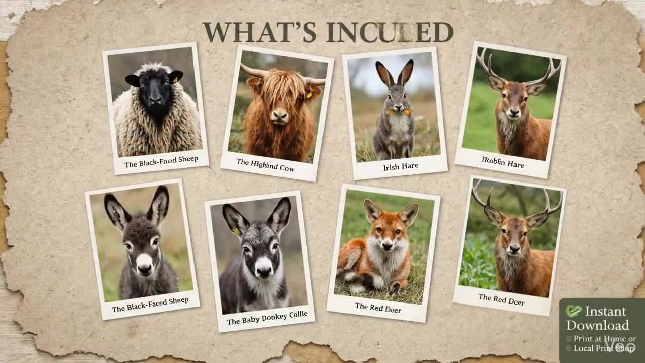 アイルランドの野生動物アートプリント - 素朴な農場動物のポート