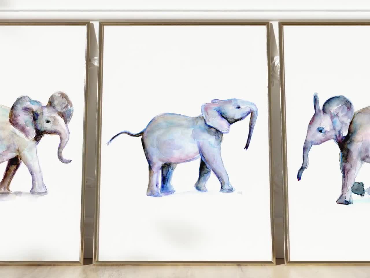 Set van 3 Baby olifantjes, aquarel prints, grijs blauwe kinderkamer,  olifanten schilderij, aquarel olifantje illustratie, Michelle Dujardin, image size:1280x960