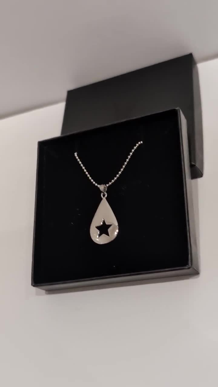 Silver 925 Teardrop and Star Pendant Necklace Ball Chain Cute
