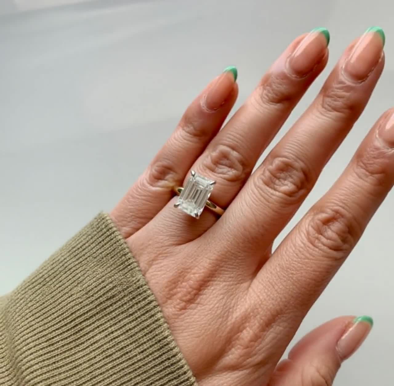 Buy Emerald Cut Moissanite Two Tone Engagement Ring Solid Gold