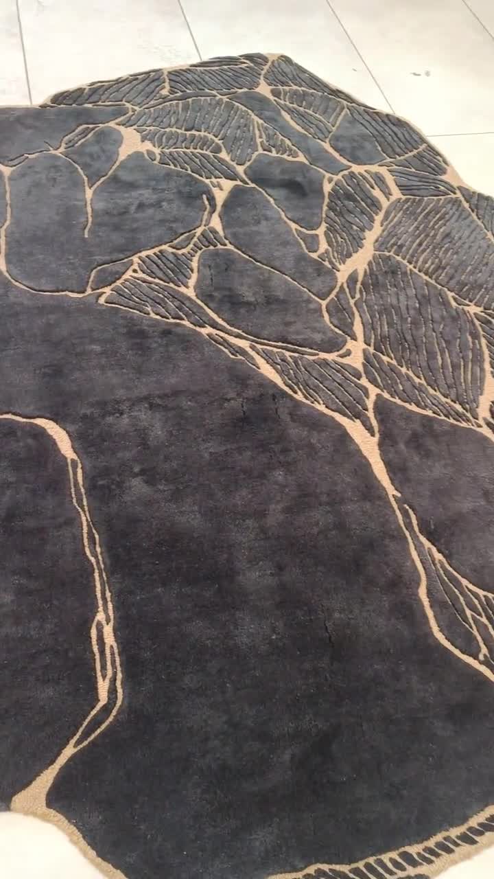 Hand-Tufted Wool & Botanical Silk Rug | Black and Gold Design video poster