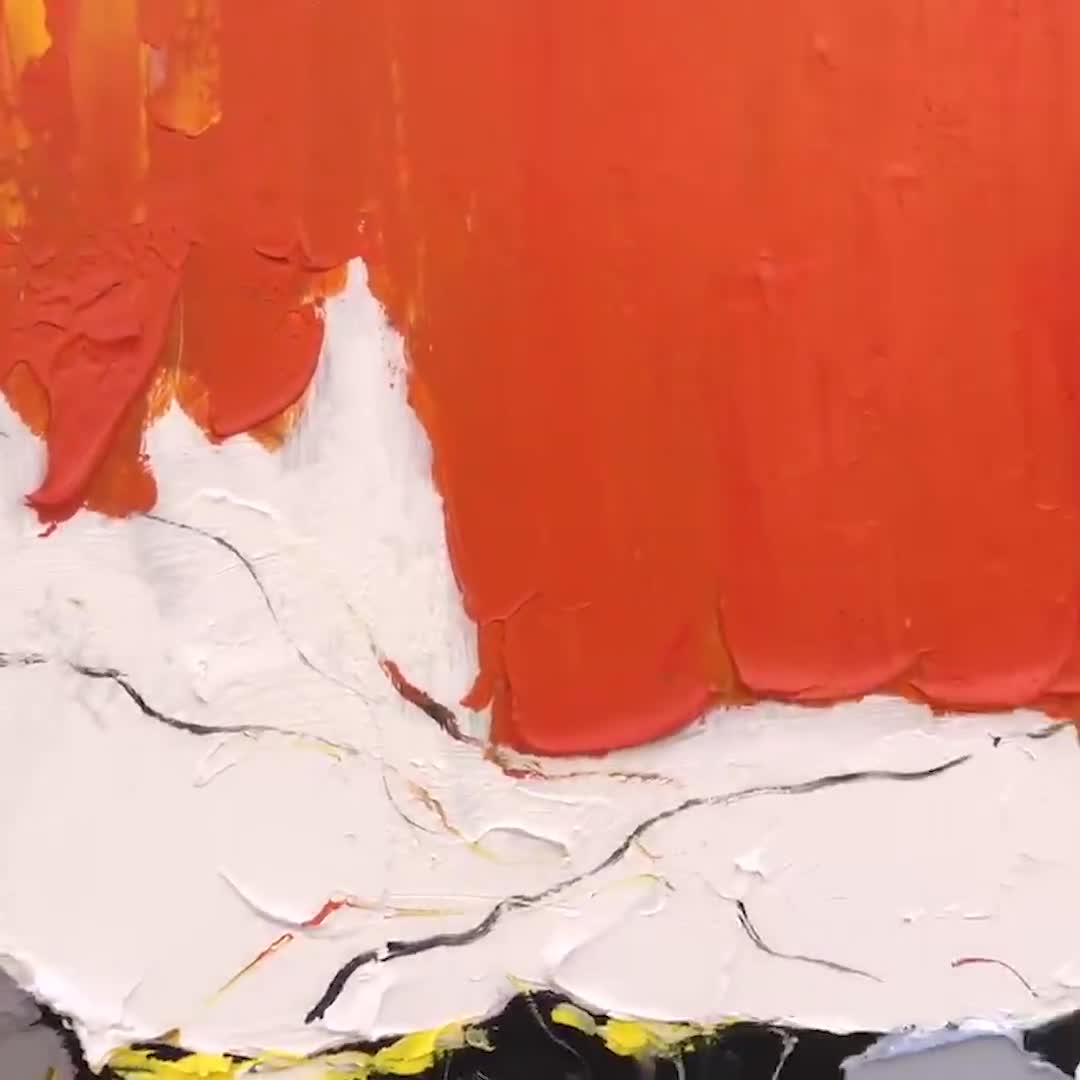 Abstract Canvas Original Paintings, White & Orange artwork LV-146 Painting  by Kal Soom