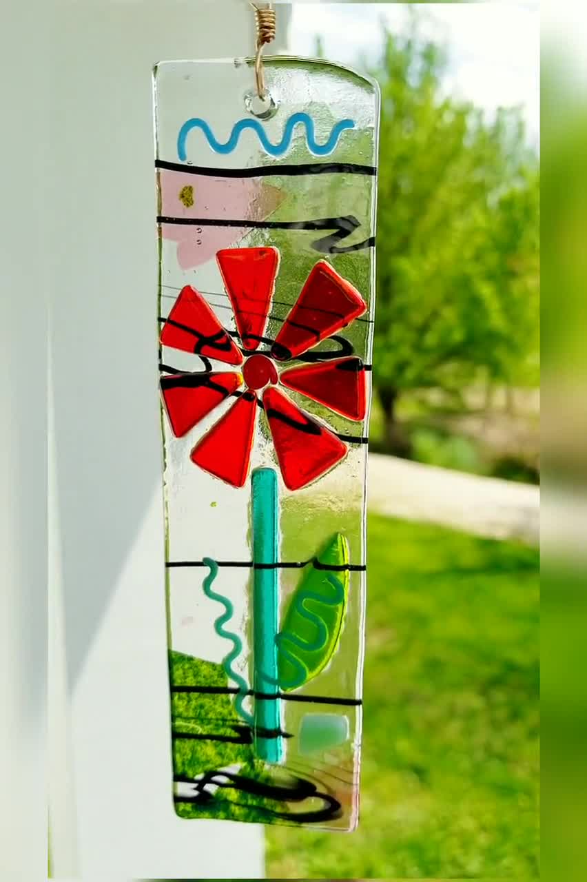 Orange Daisy Flower, Fused Glass Suncatcher. Window Hanging, Sunroom, Porch  Decor. Windchime. Ornament for Curtain or Tension Rod. 