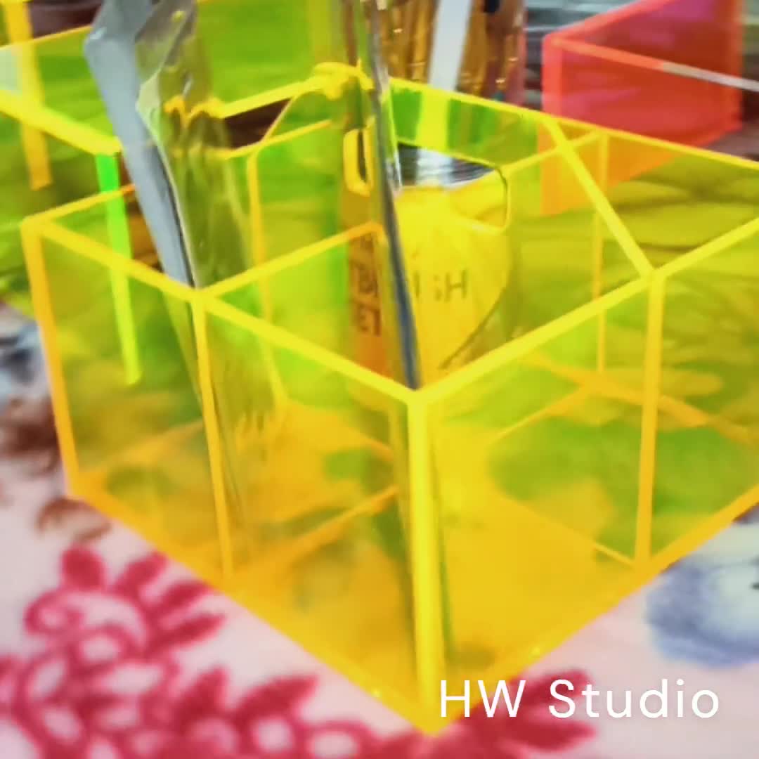 Neon Yellow Acrylic Organizer: 4-compartment Fluorescent Storage