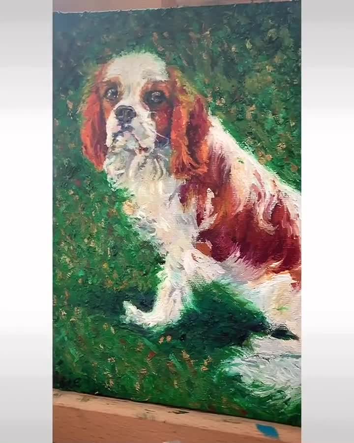 あなたの愛犬のカスタム油絵 - キャバリア画家によるキャンバス油絵