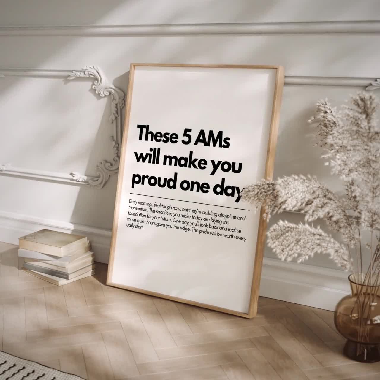 5AMs Motivational Wall Art, Poster con citazioni ispiratrici, Stampabile per la cura di sé, Tipografia di autodisciplina, Decorazione da parete per ufficio, Download digitale video poster