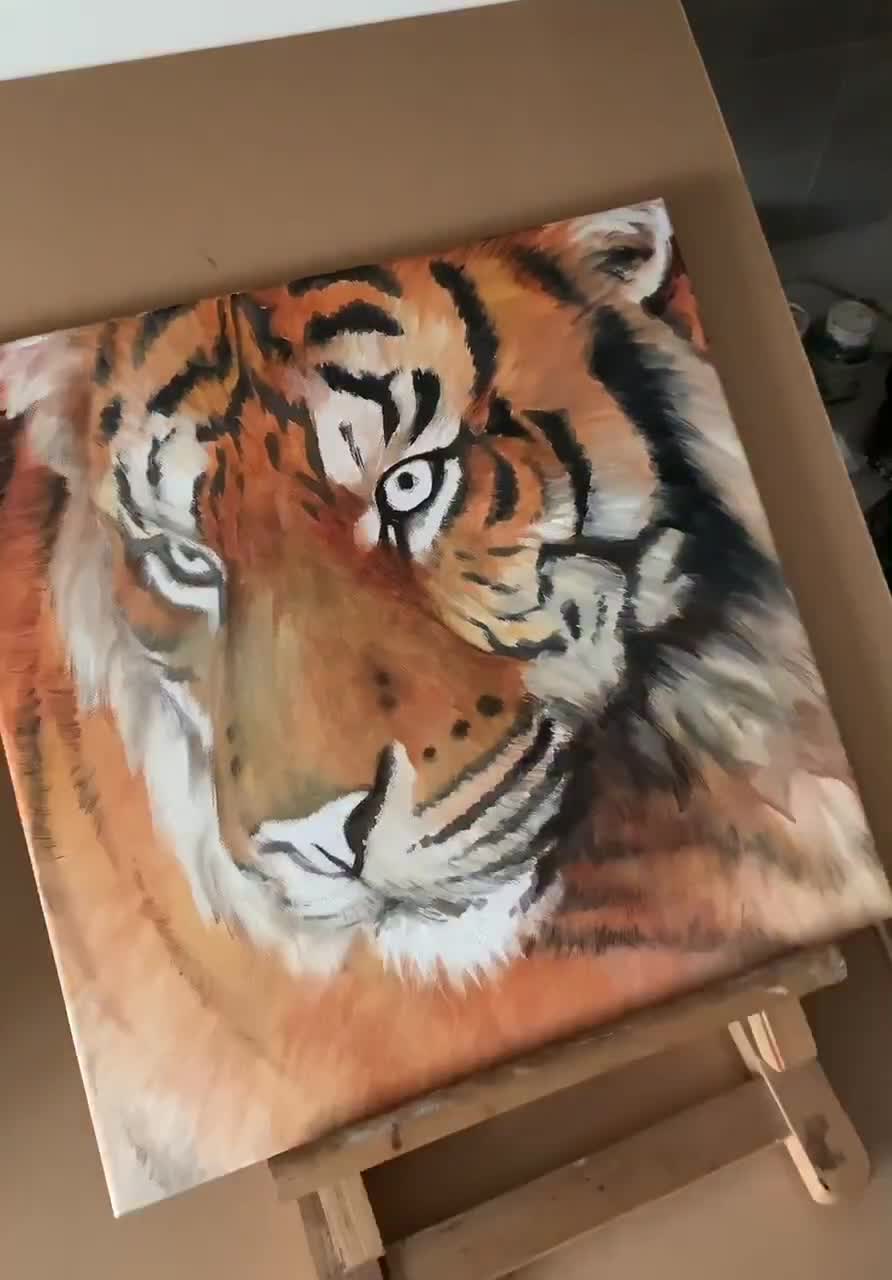 オリジナル虎の絵画 - アクリル肖像画 - 16x20インチ - Etsy 日本