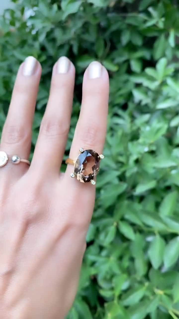 Gold Smoky Quartz Ring, Women Ring, Natural Smoky Quartz, Sterling Silver  Ring, Unique Ring, Statement Ring, Smoky Quartz Jewelry, Boho Ring