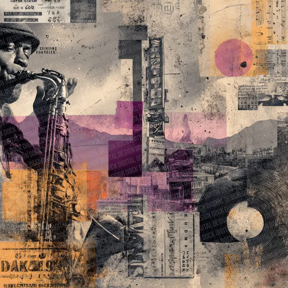 12 Jazz Vinyl Grunge Digital Paper Pack Saxophone Jazz Music