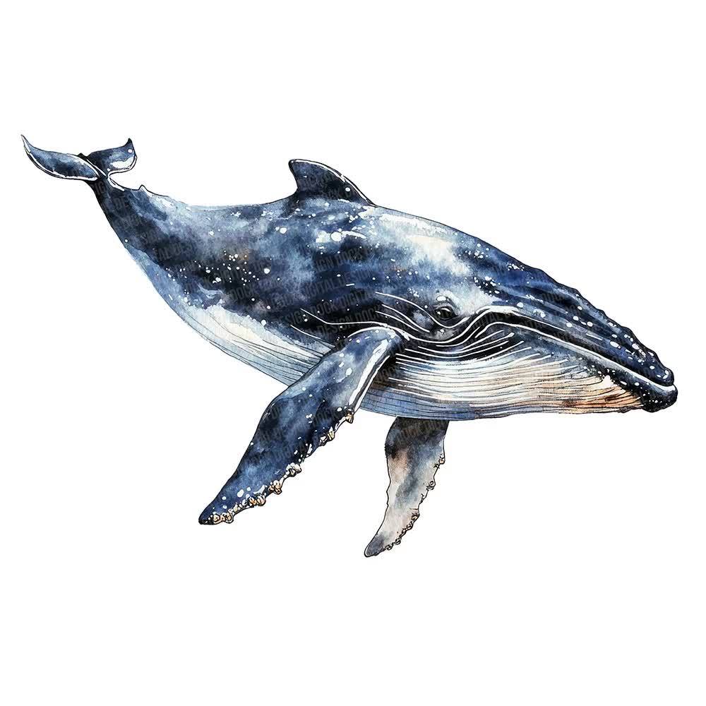 クジラ PNG クリップアート、12 枚の水彩海洋動物のクリップアート