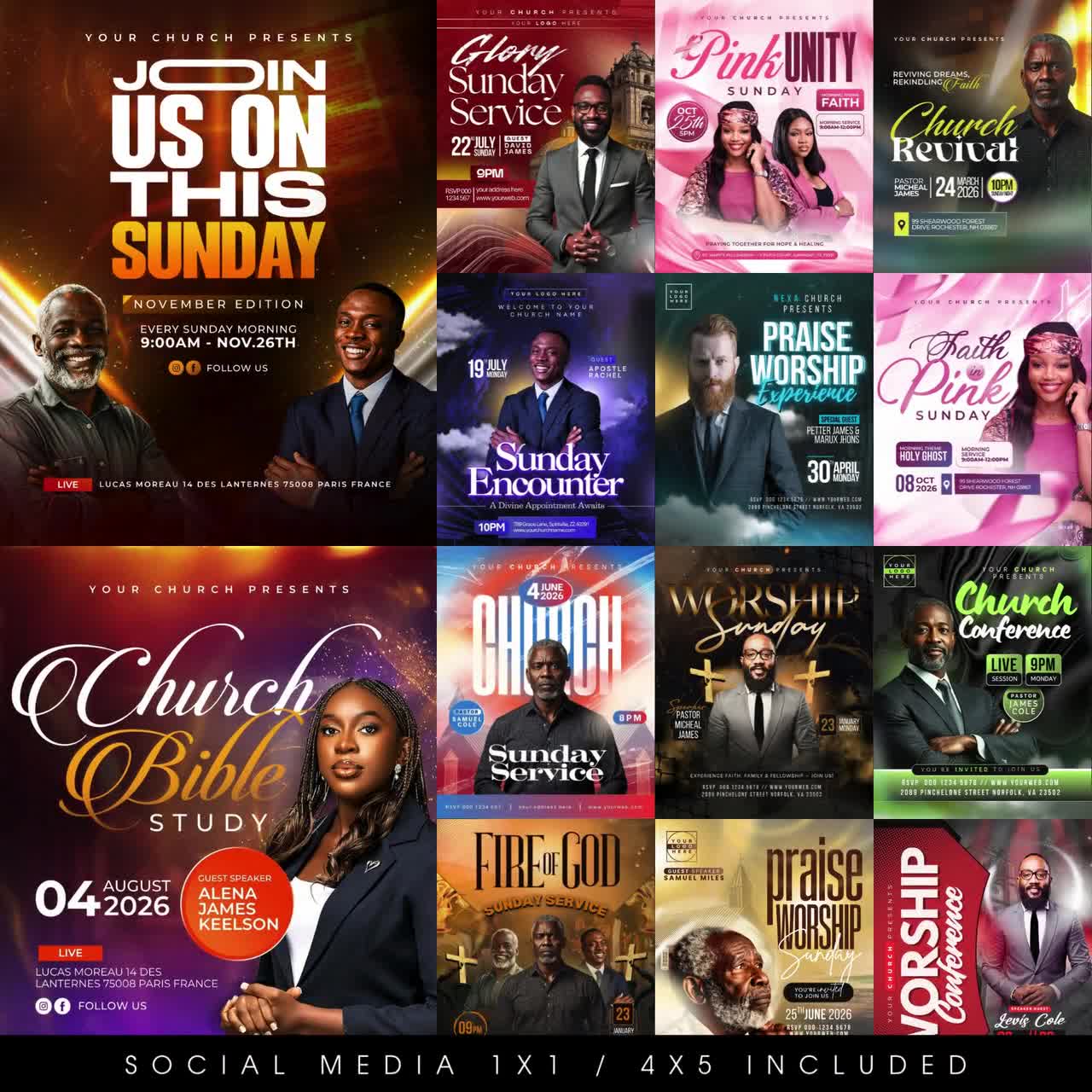 Church Flyer Template Bundle, Christian Events, Canva (Digital Download) video poster