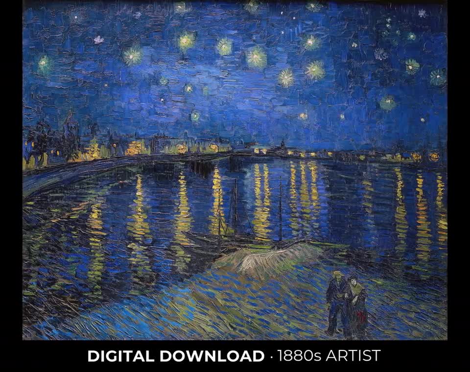 ローヌ川の星月夜 - ゴッホ ダウンロードプリント、コバルトブルー