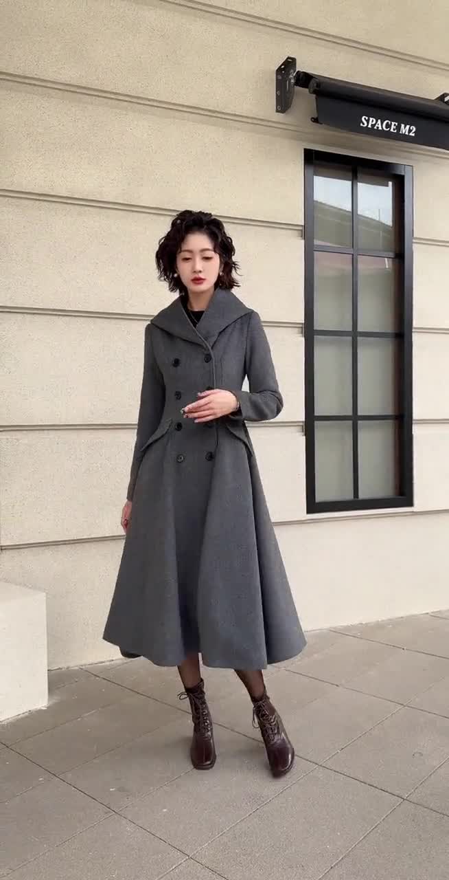 Hooded Wool Swing Coat, Double-breasted Midi Coat, Custom