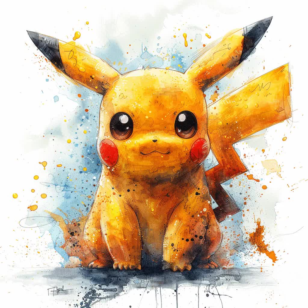 水彩画風ピカチュウPNGクリップアート40点、ポケモンイラスト