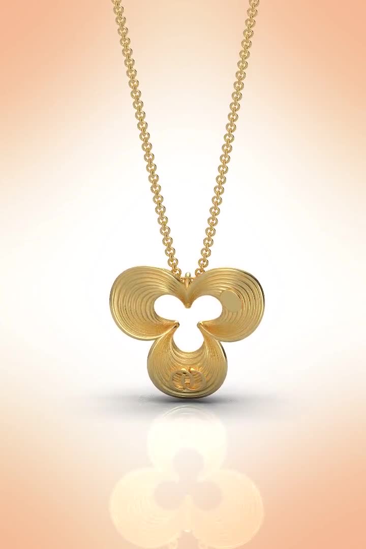 18k サウジアラビアの金。 黒のクローバーペンダントネックレス