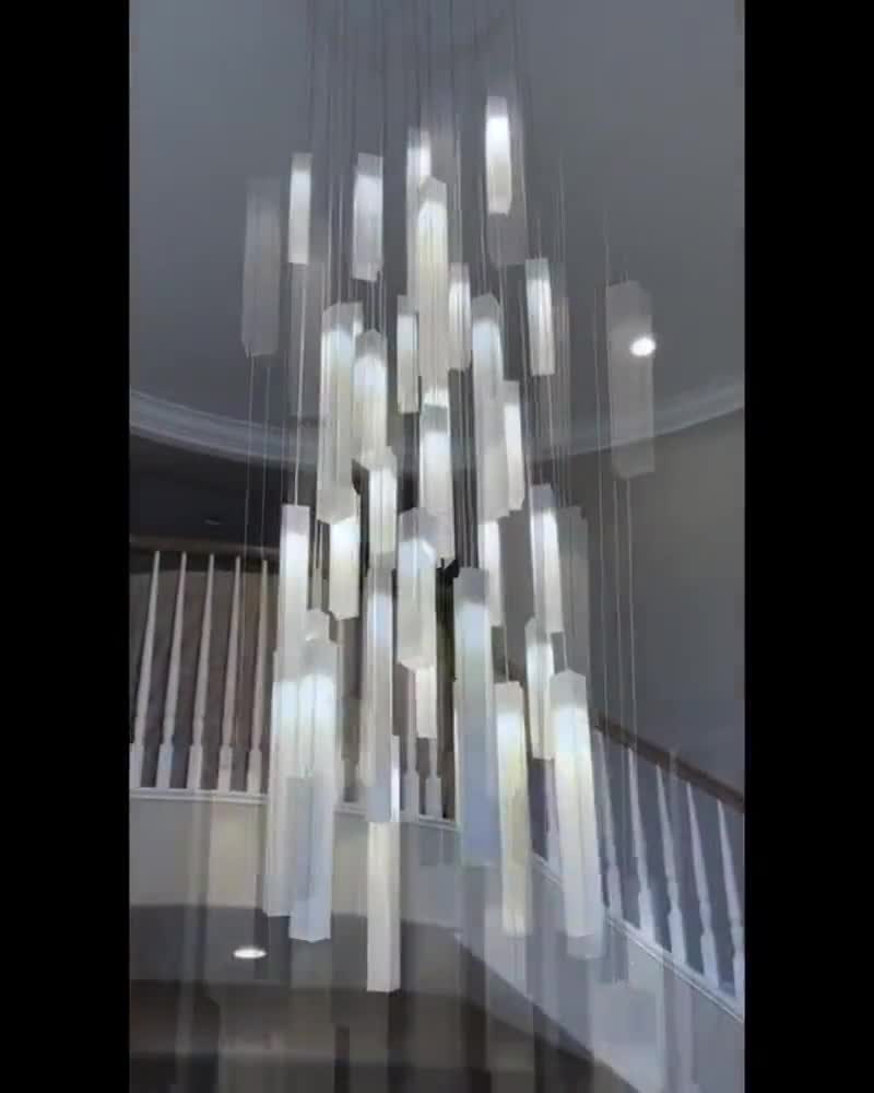 Modern Light Fixture for a Staircase Chandelier, consist of Large Pendant  Lights, designed to fill High Ceiling Foyer in Art and Beauty.